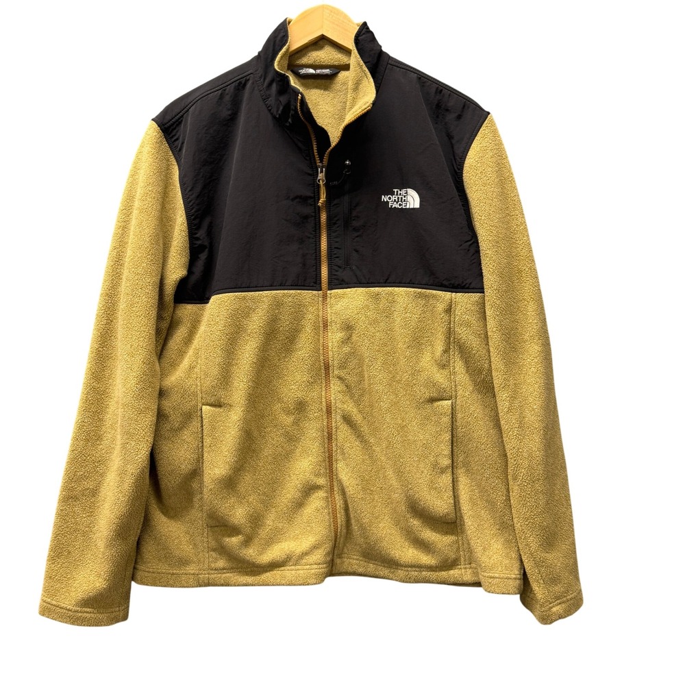 The North Face Fleece Jacket Mens Large Denali Tan Black Full Zip + Pockets